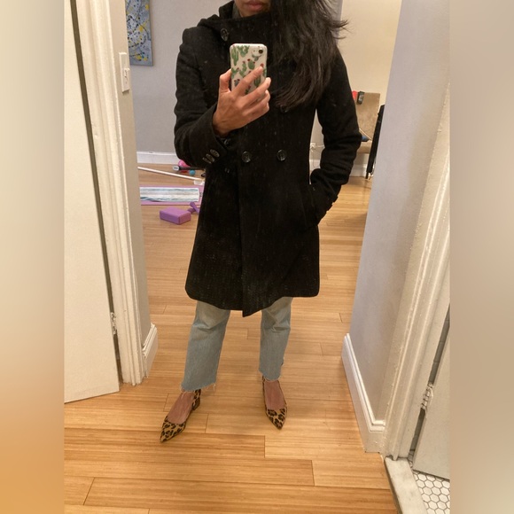 DKNY Black Wool Cashmere Double Breasted Coat with Hood - Picture 7 of 7